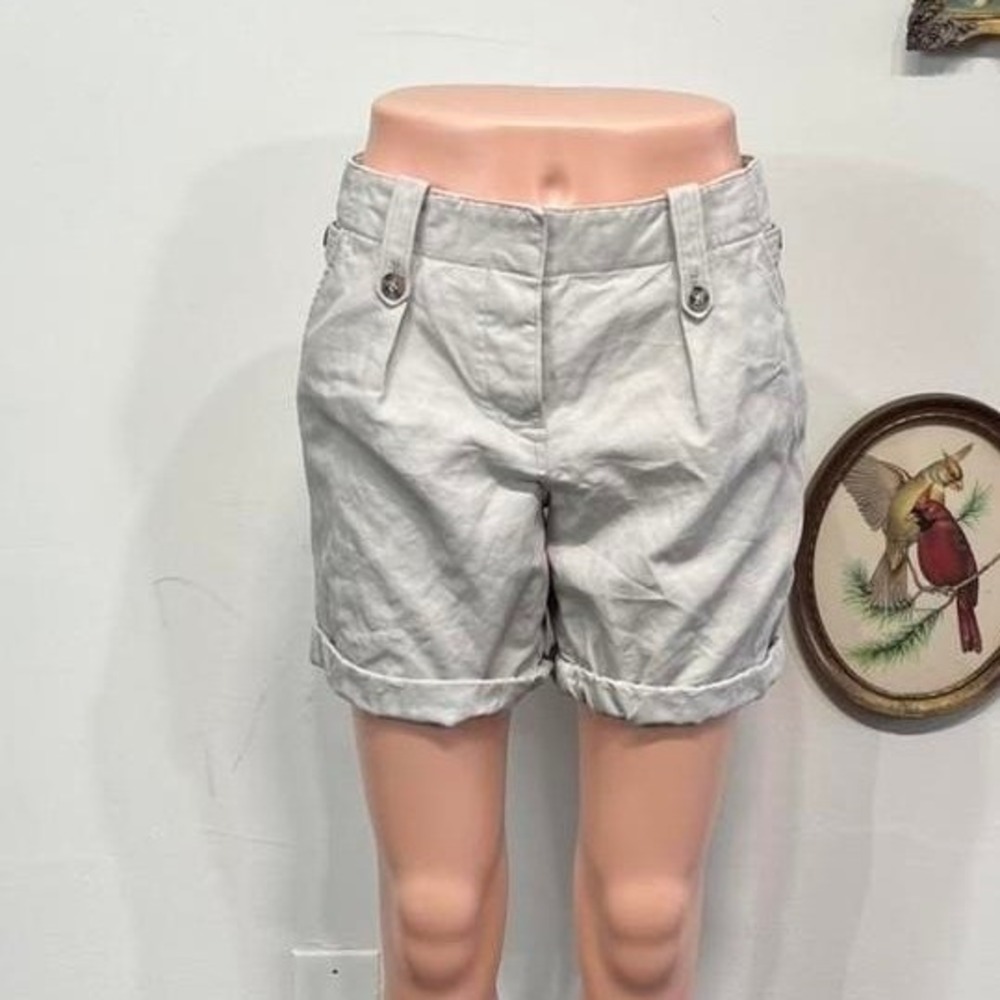 Burberry Brit Beige Cotton Linen Cuffed Shorts Size 2 UK 4 Nova Check Trim‎